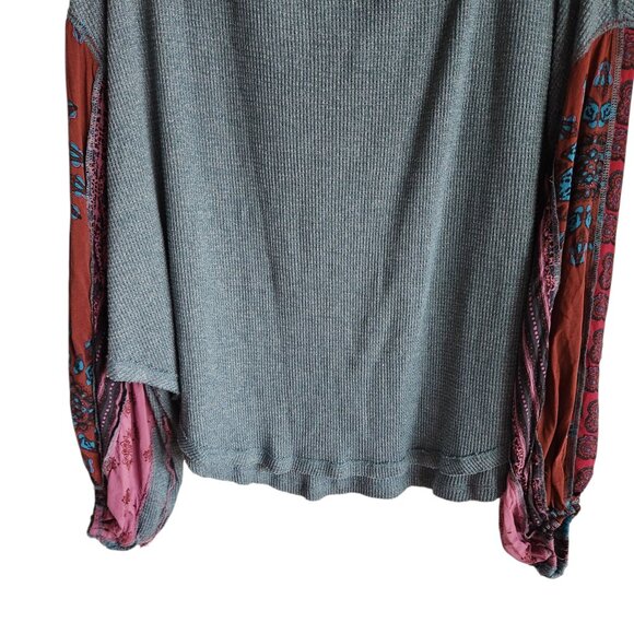 Free People Sweater Large Teal Green Blue Women's Mixed Media Top Boho Shirt - Picture 3 of 9